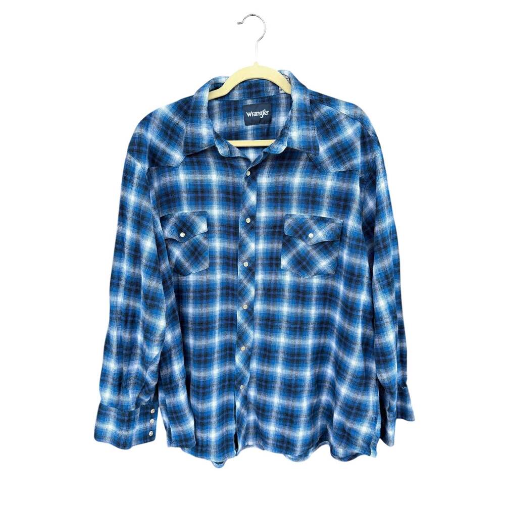 Wrangler Blue Plaid Pearl Snap Western Flannel Shirt - 3XL